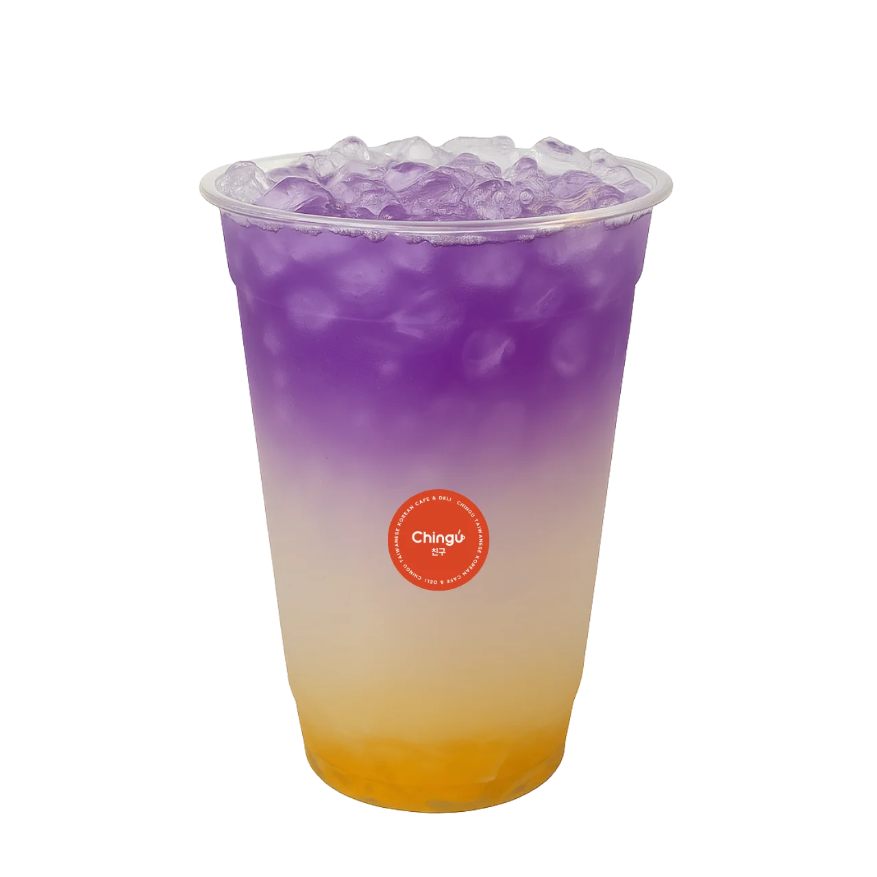 Yuchee Lagoon layered drink with yuzu, lychee juice and butterfly pea tea, vibrant and refreshing